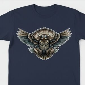 Viking Owl Warrior Graphic Tee | Norse Mythology Shirt | Gothic Nordic Bird Top